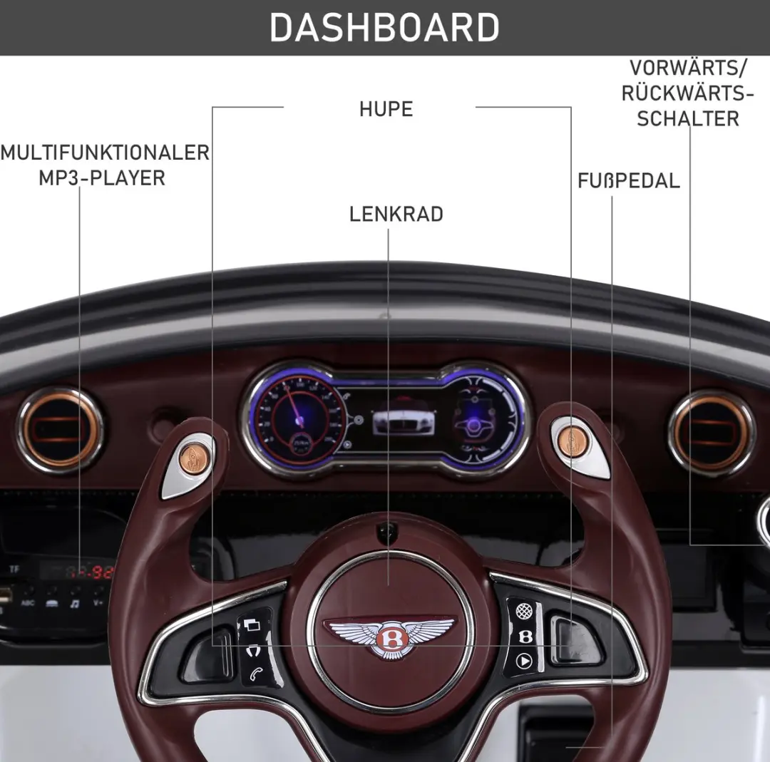 Homcom Bentley GT Kinderauto - Afstandsbediening Wit