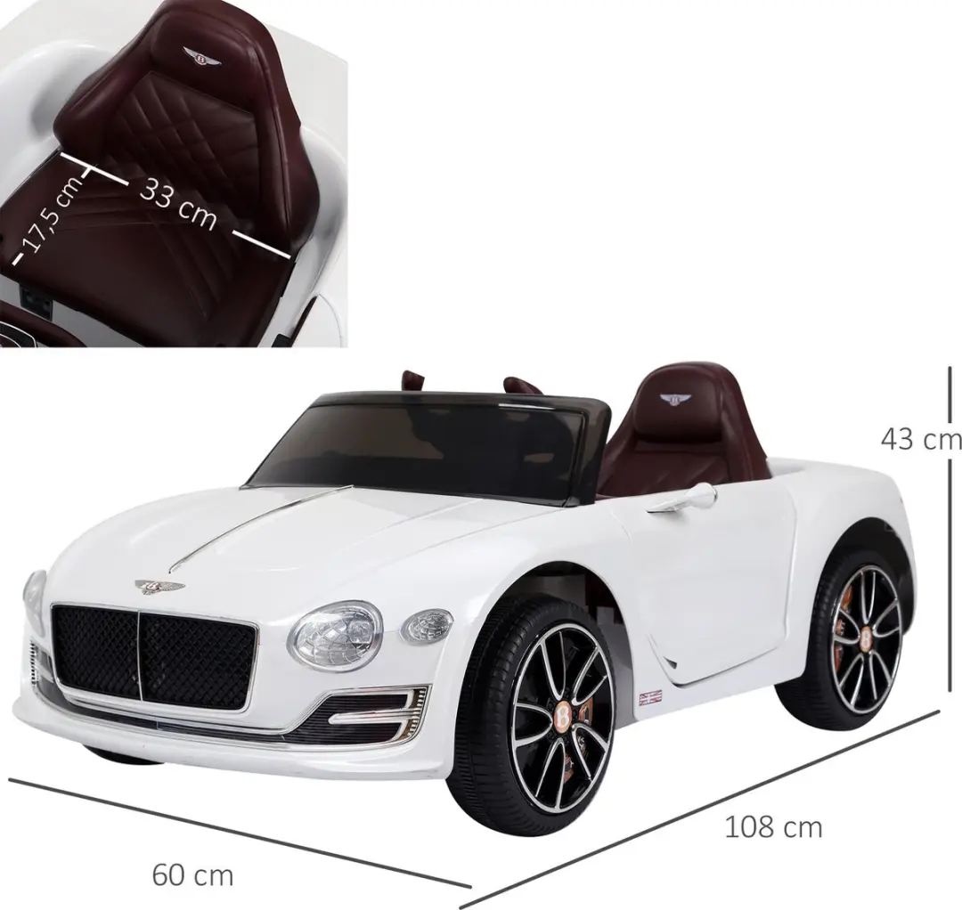 Homcom Bentley GT Kinderauto - Afstandsbediening Wit