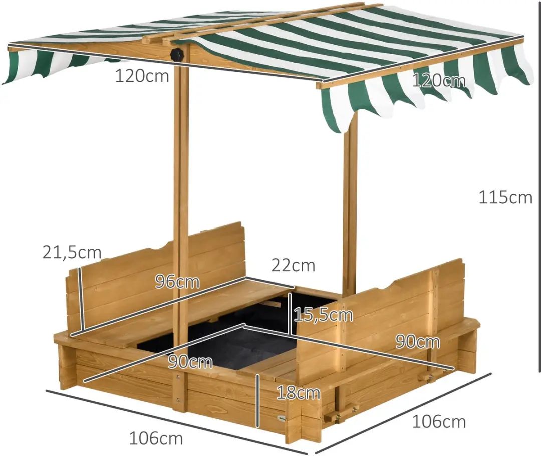 Outsunny Zandbak Dennenhout 106x106x115cm - Lichtbruin/Groen/Wit