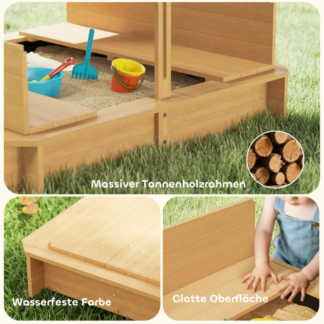 Outsunny Zandbak Dennenhout 106x106x115cm - Lichtbruin/Groen/Wit