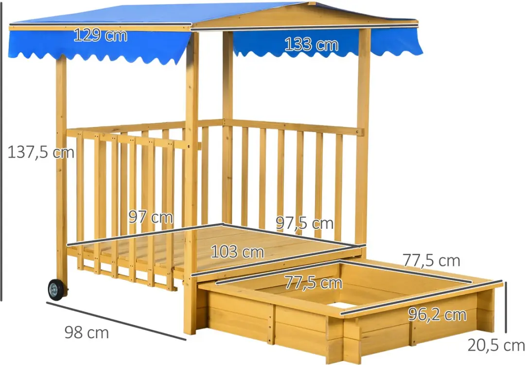 Outsunny Sandkast Tanne - 133x129x137,5cm - Naturhout