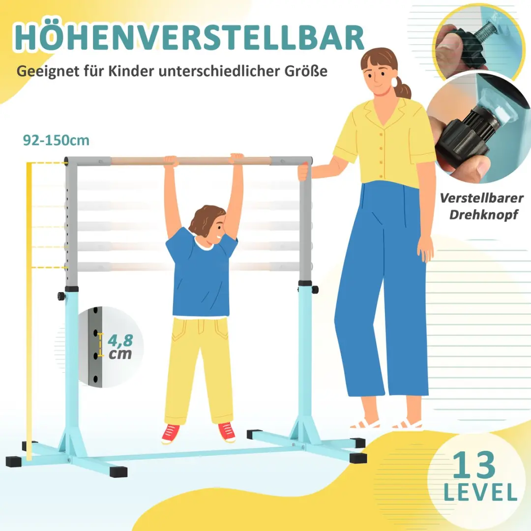 Homcom Kids Gymnastiekrek Lichtblauw - 194x121x92-150cm - afbeelding 6 van 6