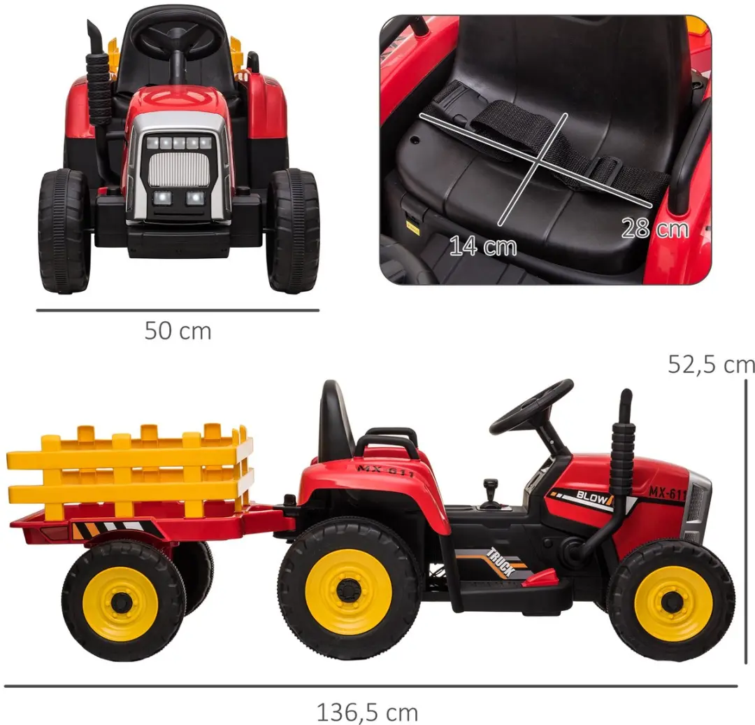 Homcom Elektrische Rijauto Bouwstijl Rood 136,5x50x52,5cm - MPN 370-281V90RD