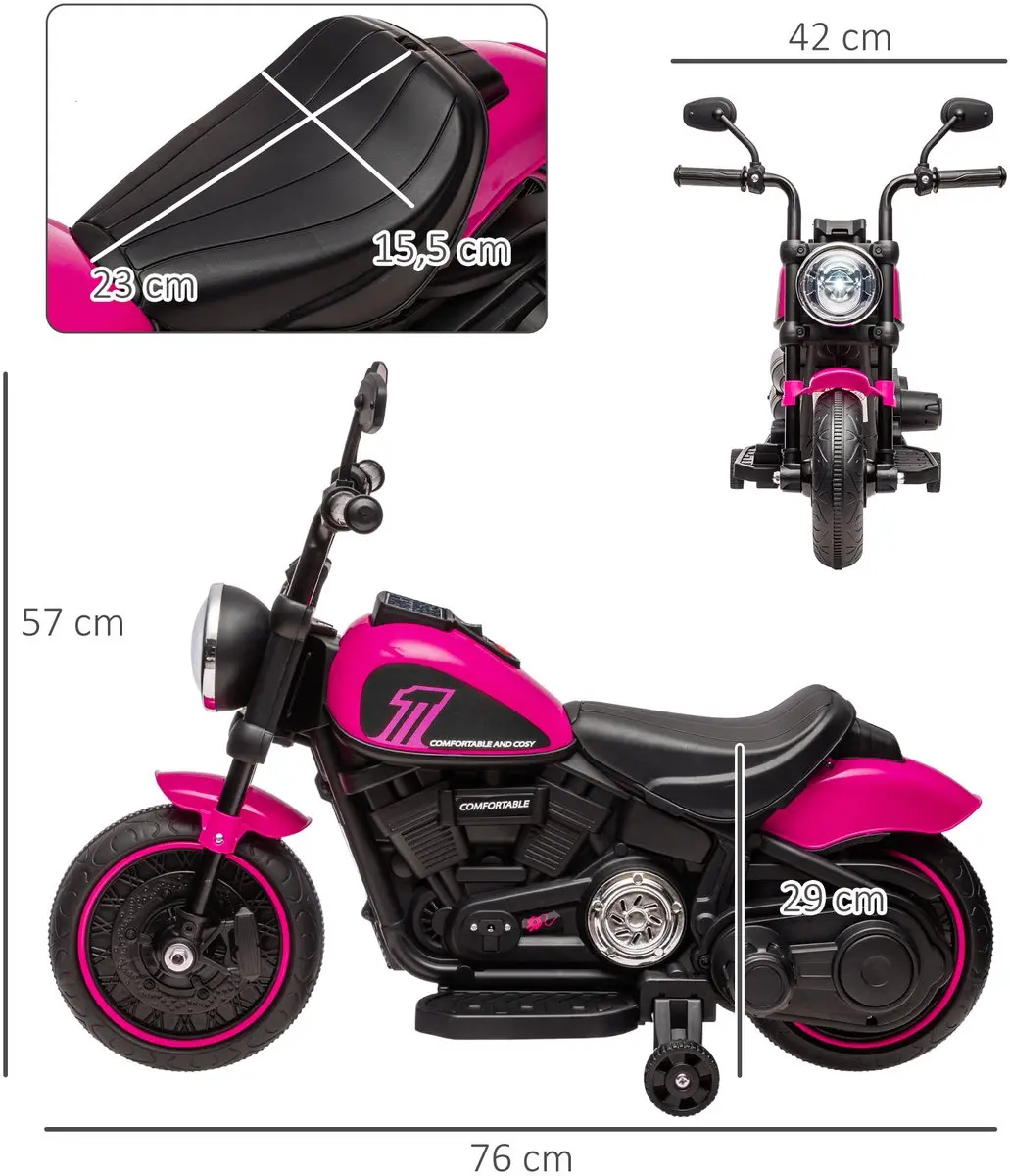 Homcom Elektrische Kindermotor Roze/Zwart 76x42x57cm