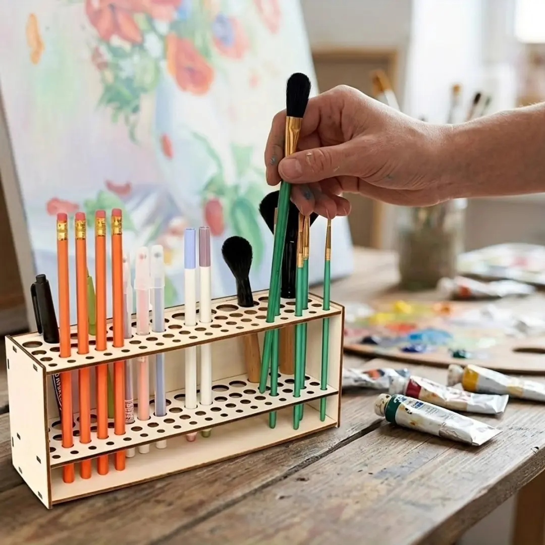 NuveX Houten Penseelhouder Bureau Organizer - 1 Stuk