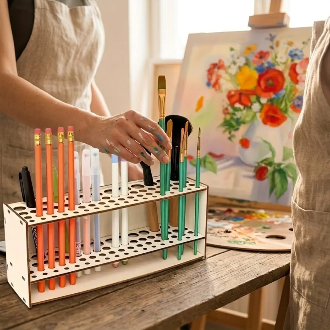 NuveX Houten Penseelhouder Bureau Organizer - 1 Stuk