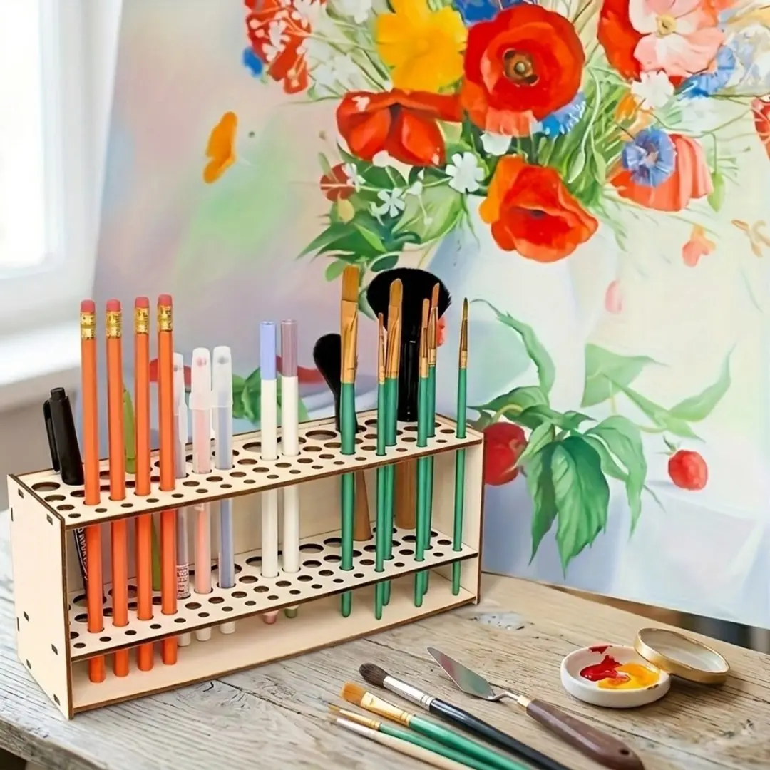 NuveX Houten Penseelhouder Bureau Organizer - 1 Stuk