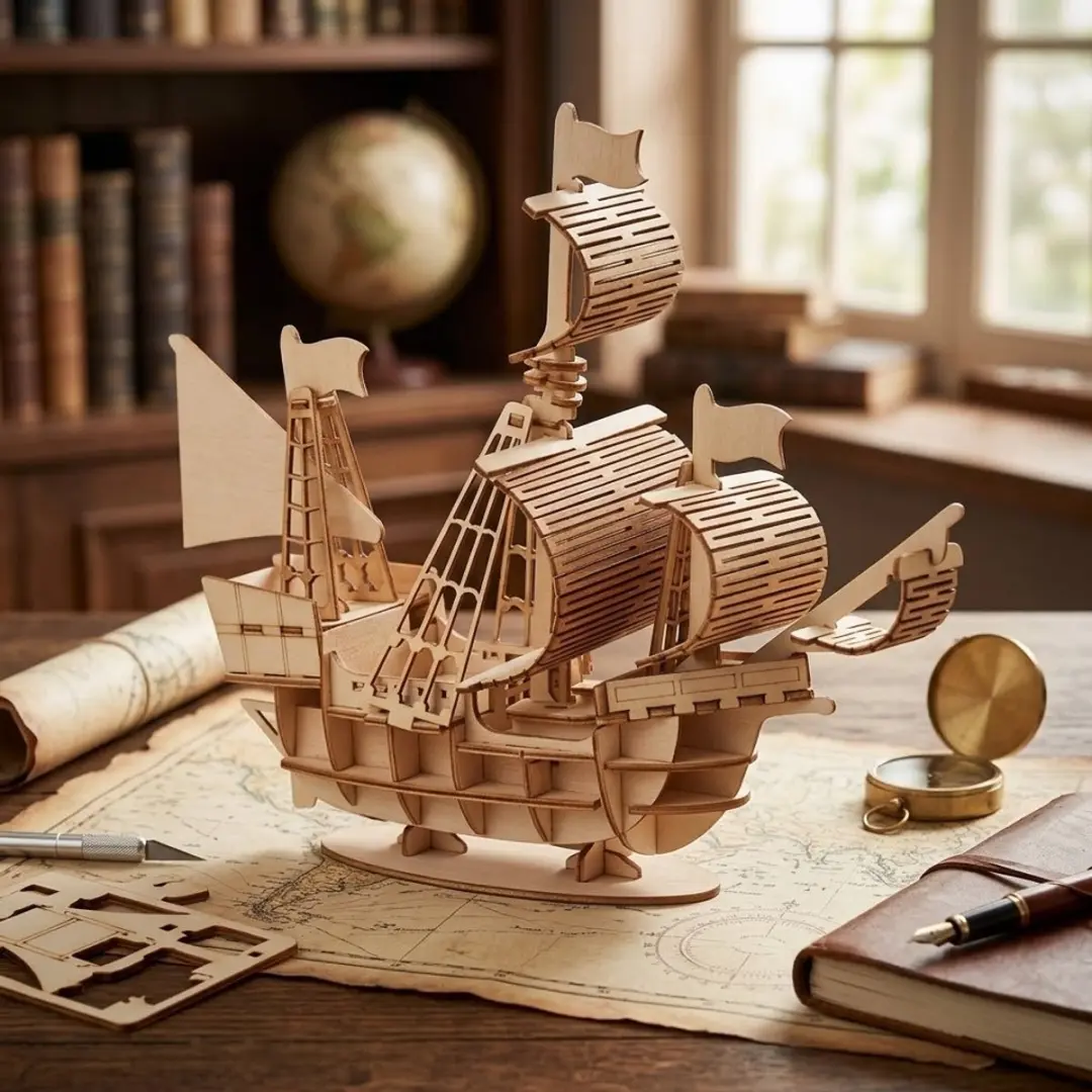 NuveX Lichtbruine Zeilboot Bouwpakket - 3D Modelbouwset