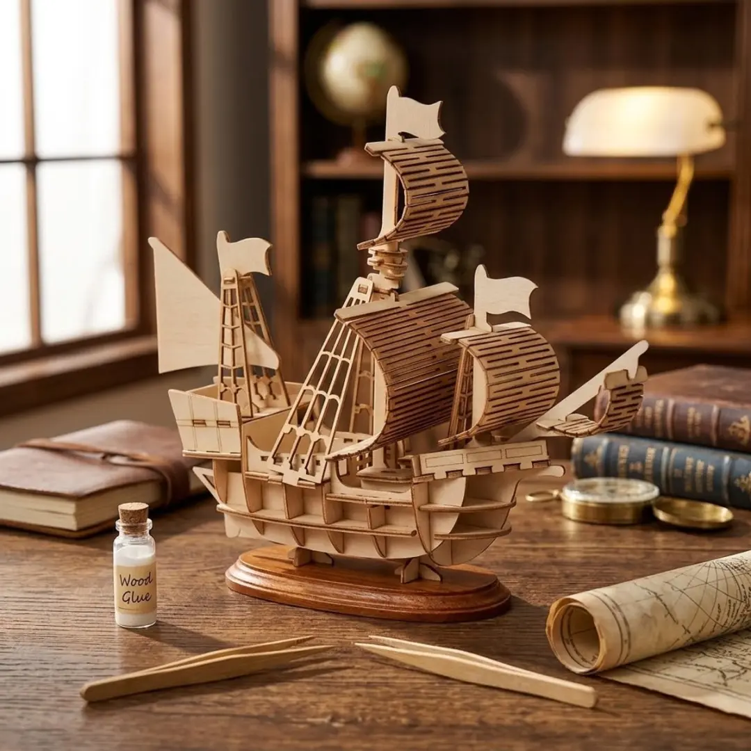 NuveX Lichtbruine Zeilboot Bouwpakket - 3D Modelbouwset