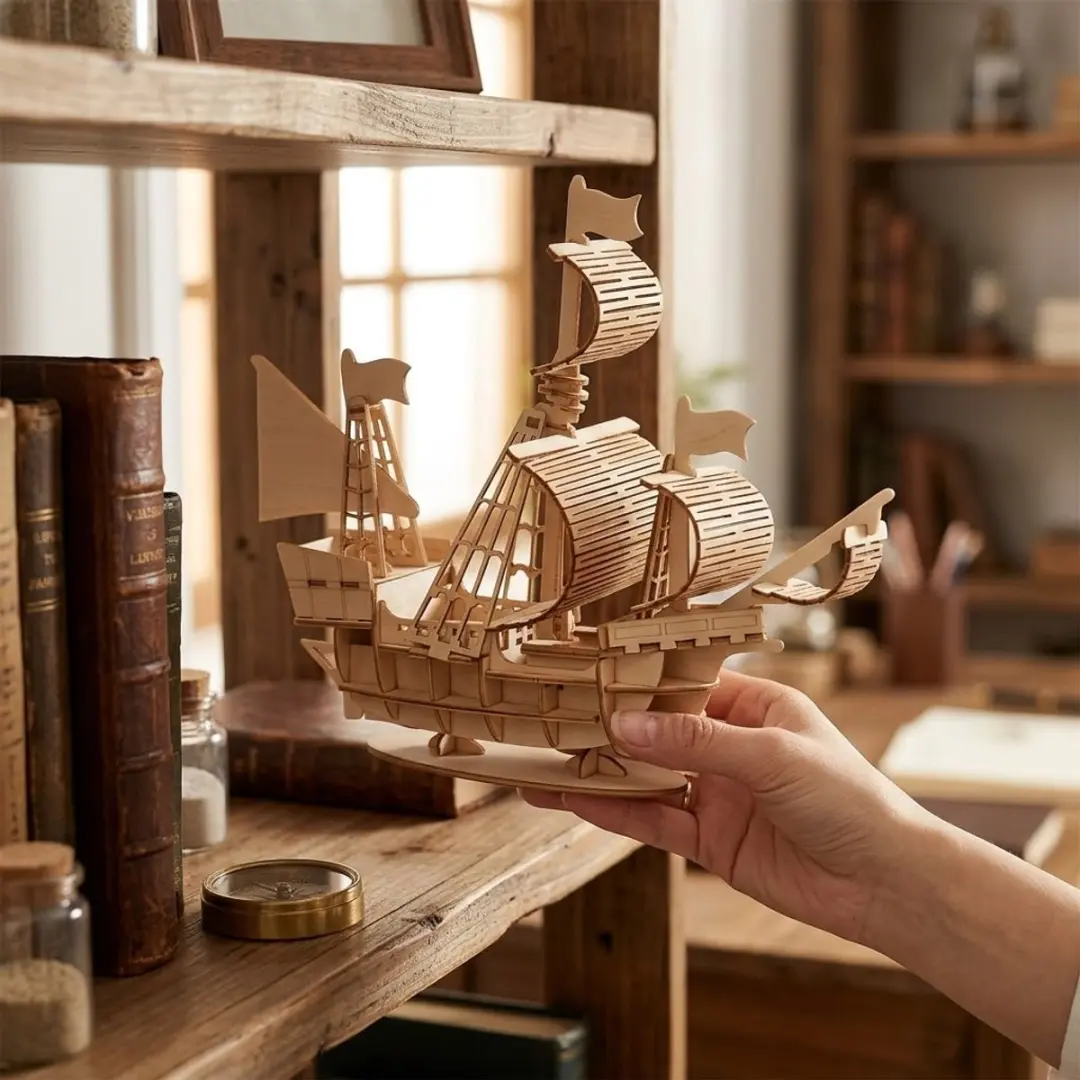 NuveX Lichtbruine Zeilboot Bouwpakket - 3D Modelbouwset