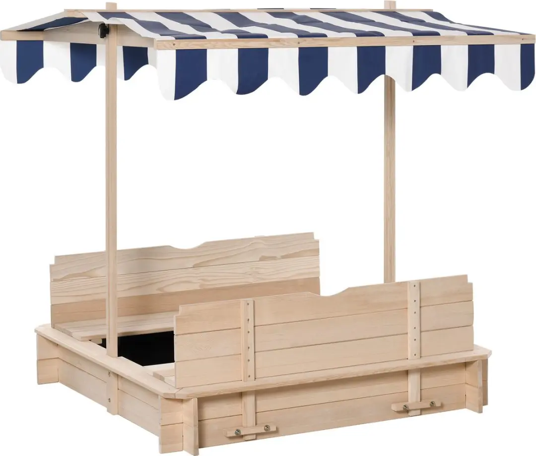 Outsunny Sandkast Tannenhout - 106x106x115cm - Natuur Blauw Wit