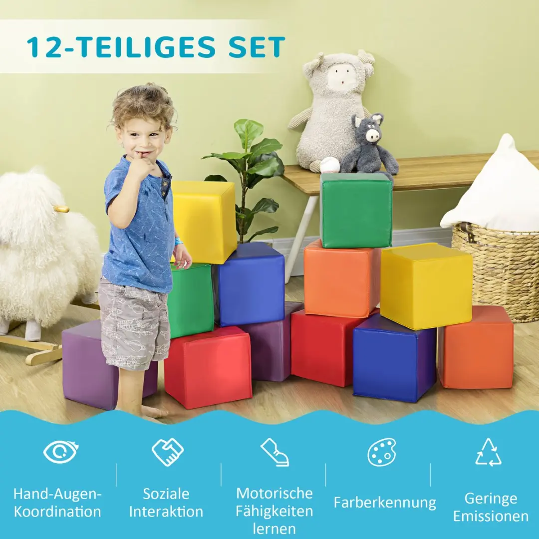 Homcom Kinder Speelset Zacht Kunstleer - 12-delig - 20x20x20cm - Rood/Geel