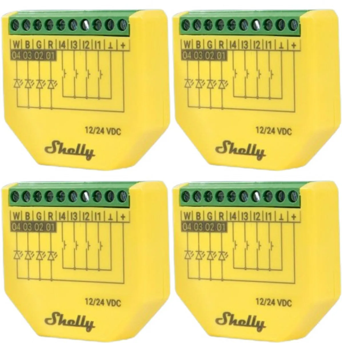 SHELLY LED-lichtcontroller Plus RGBW, PM, BT, Wi-Fi, inbouw, geel, 4 stuks