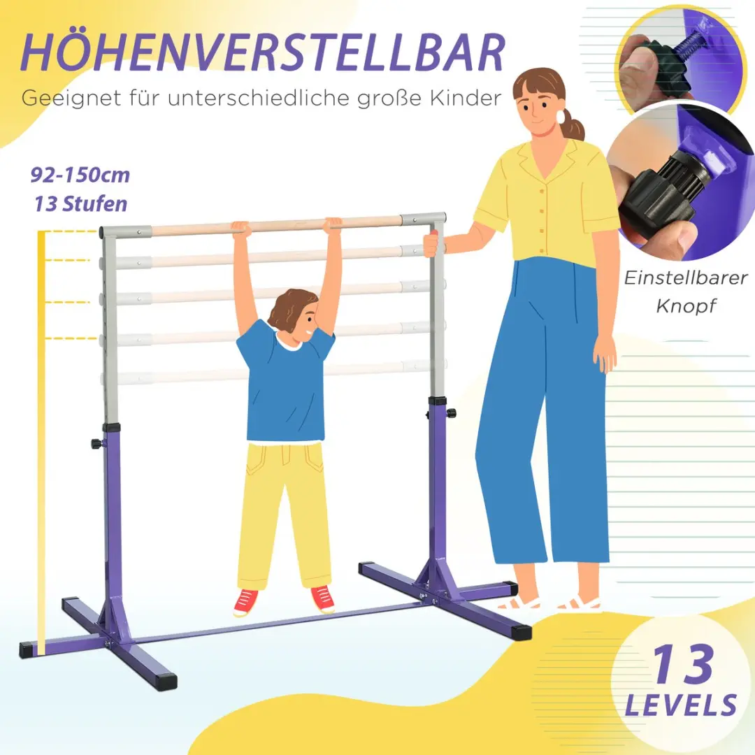 Homcom Gymnastiekrek Beukenhout 194x121cm 92-150cm Paars
