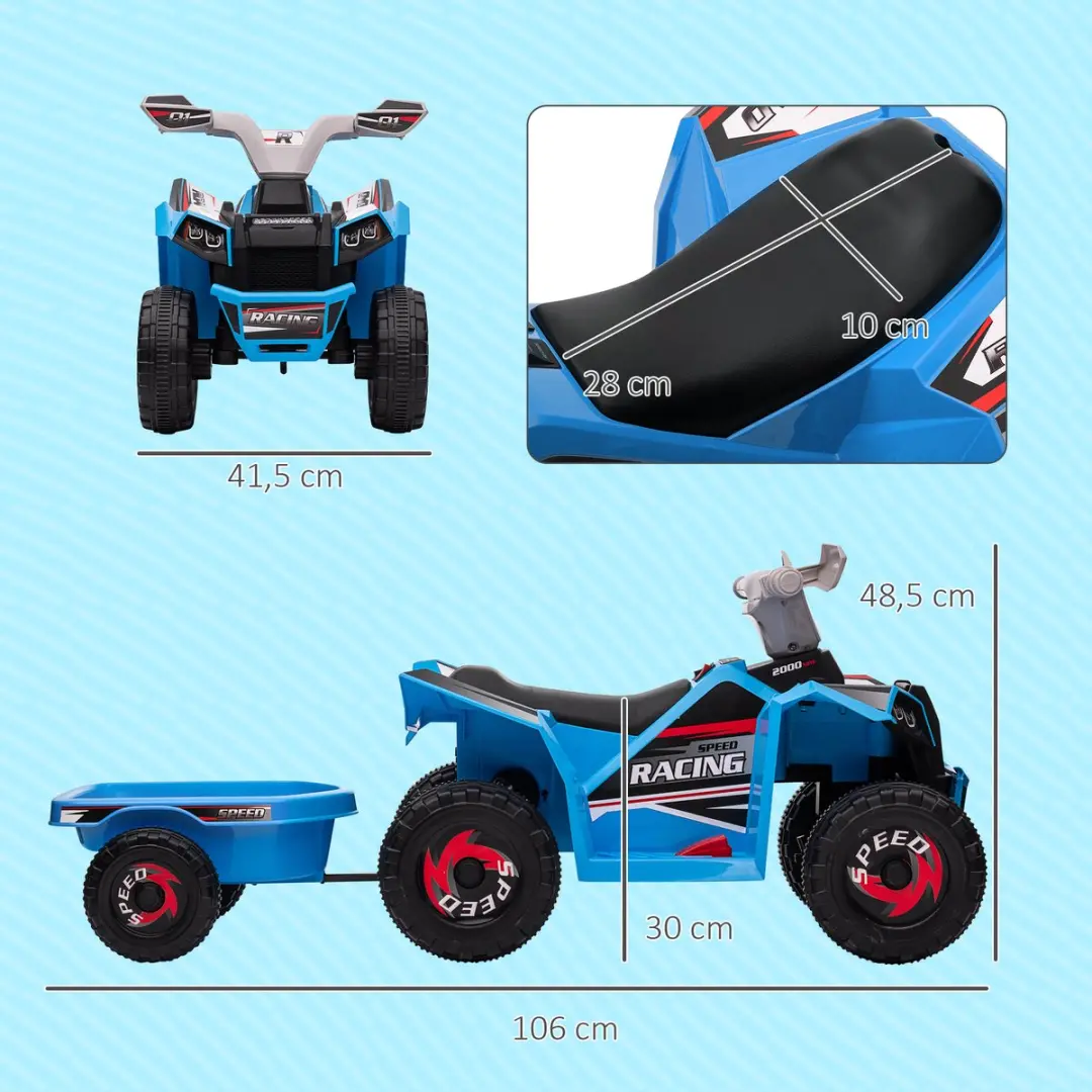 Homcom Elektrische Kinderauto 106x41,5x48,5cm - Blauw/Grijs/Zwart