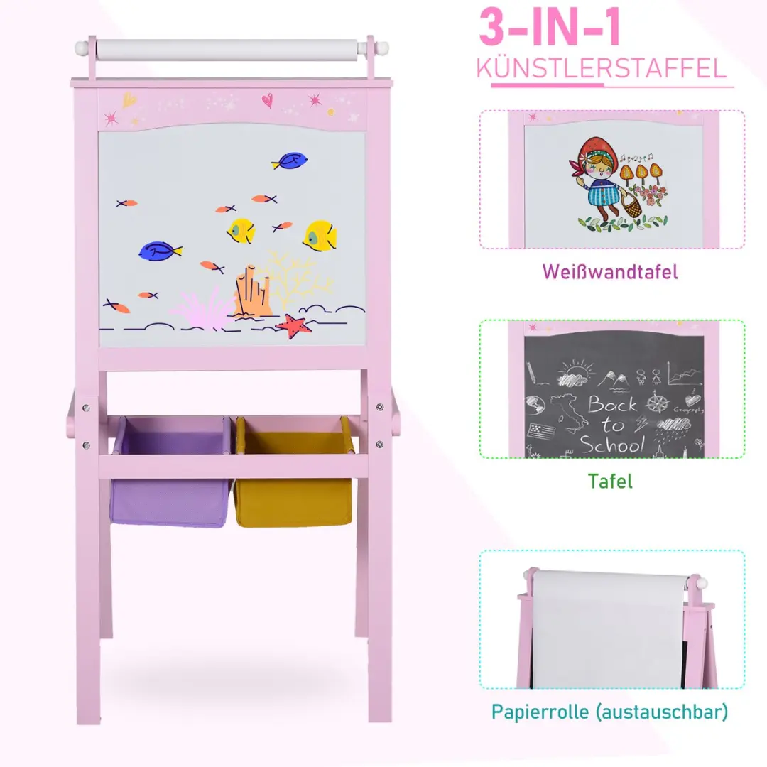 Homcom Kinderstaffelei MDF Roze - 58,5x50,5x118cm