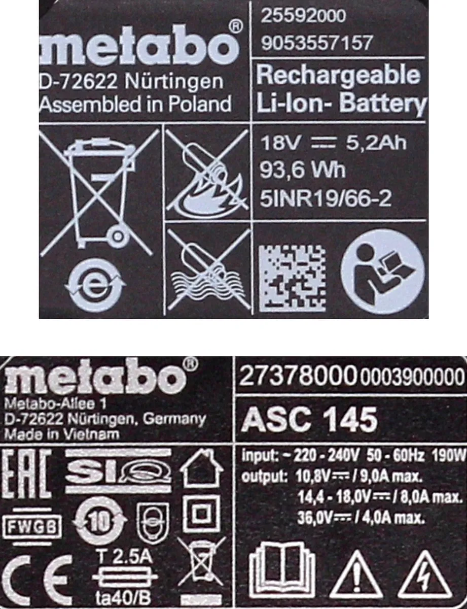 Metabo 685048000 Starterset 18V - 3x 5,2Ah Accu + Lader