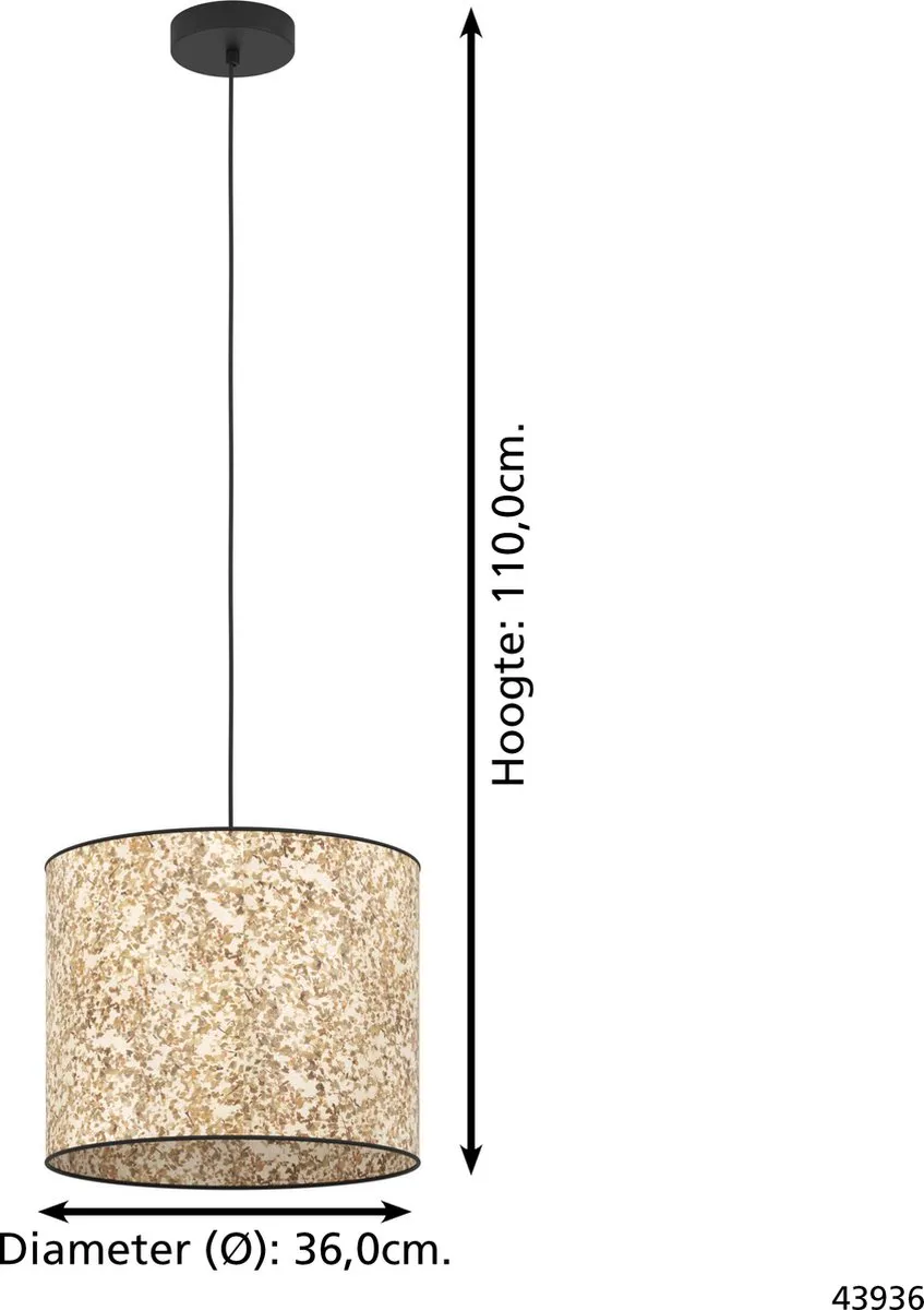 Eglo Butterburn Hanglamp - Ø36cm - 3-armatuur - Zwart/Beige - afbeelding 6 van 6