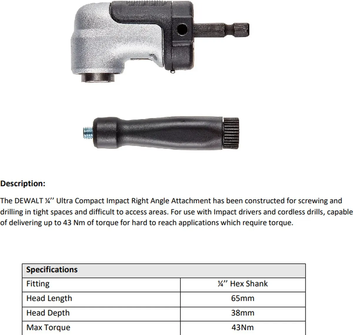 DeWalt DT20503-QZ Impact Torsion Haakse Schroefadapter