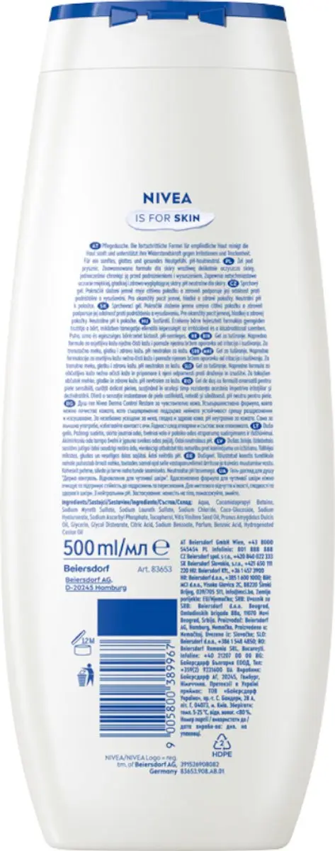 NIVEA Derma Control Douchegel 500ml - Gevoelige Huid