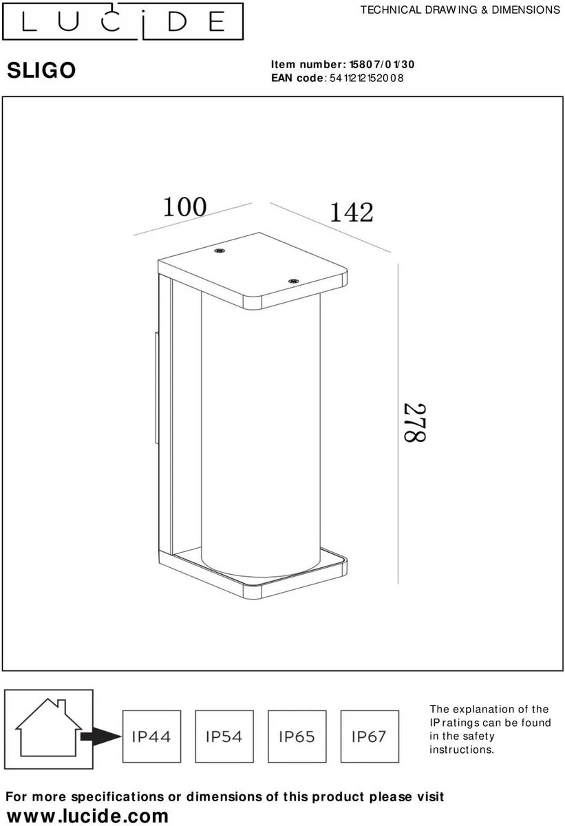 Lucide Sligo Wandlamp E27 IP54 - Zwart