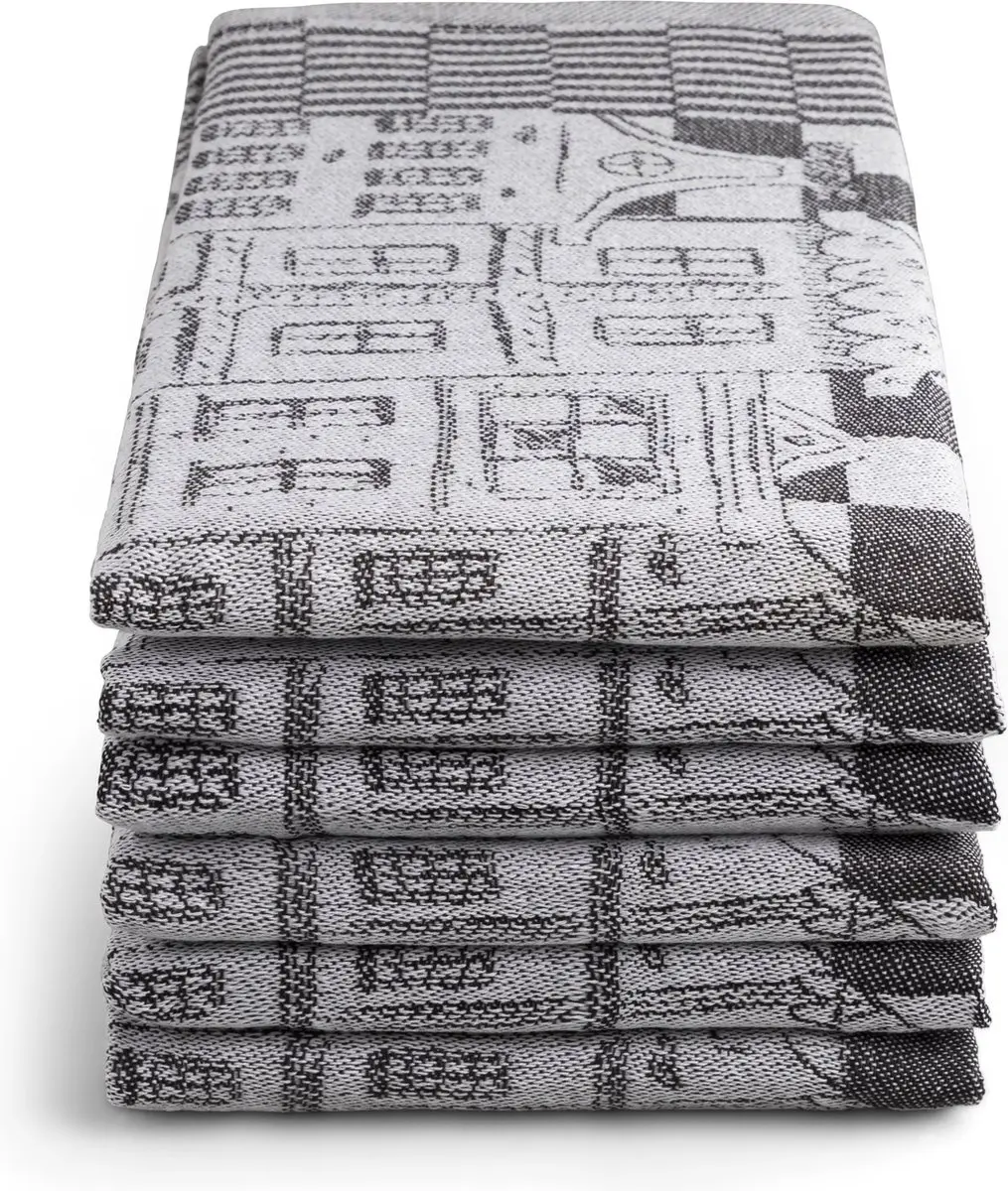 DoubleDry Luxe Theedoeken Set 6 Stuks - 50x70cm - 100% Katoen - Zwart