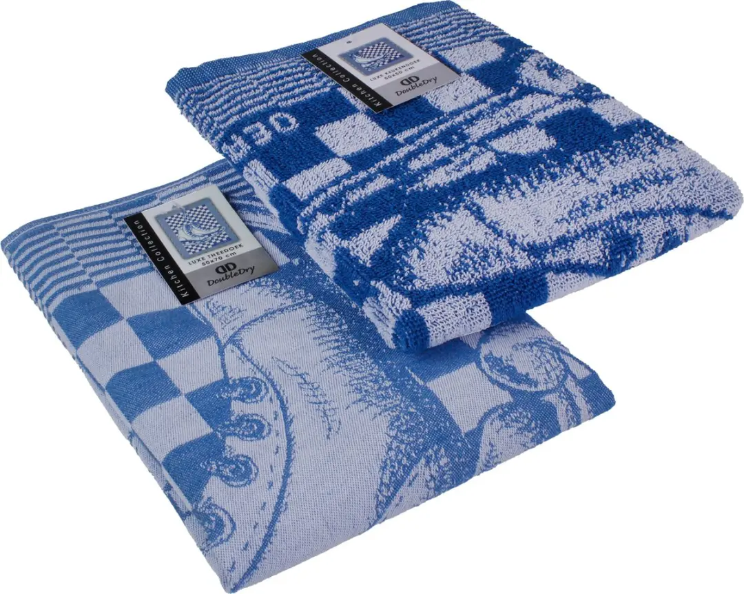 DoubleDry Luxe Keukenhanddoeken Set 6 Stuks - 50x50cm - Blauw