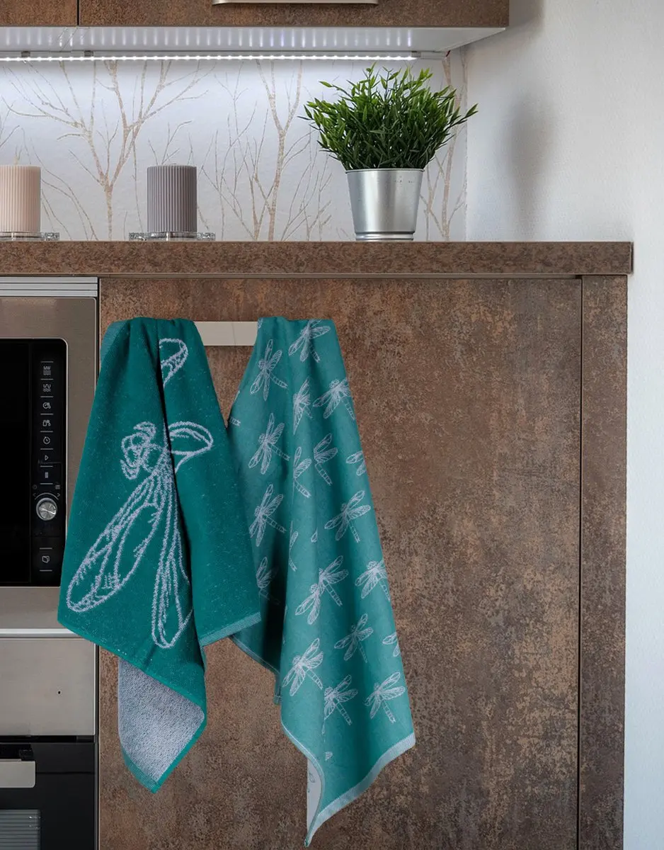 DoubleDry Luxe Theedoeken Set 6 Stuks - 50x70cm - 100% Katoen - Smaragdlibel