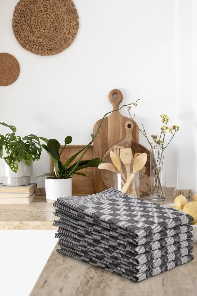DoubleDry Theedoeken Set 12 Stuks 50x70cm - 100% Katoen - Zwart - afbeelding 2 van 3