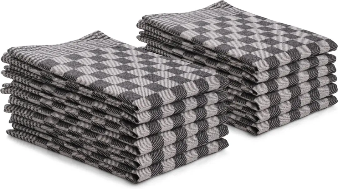 DoubleDry Theedoeken Set 12 Stuks 50x70cm - 100% Katoen - Zwart