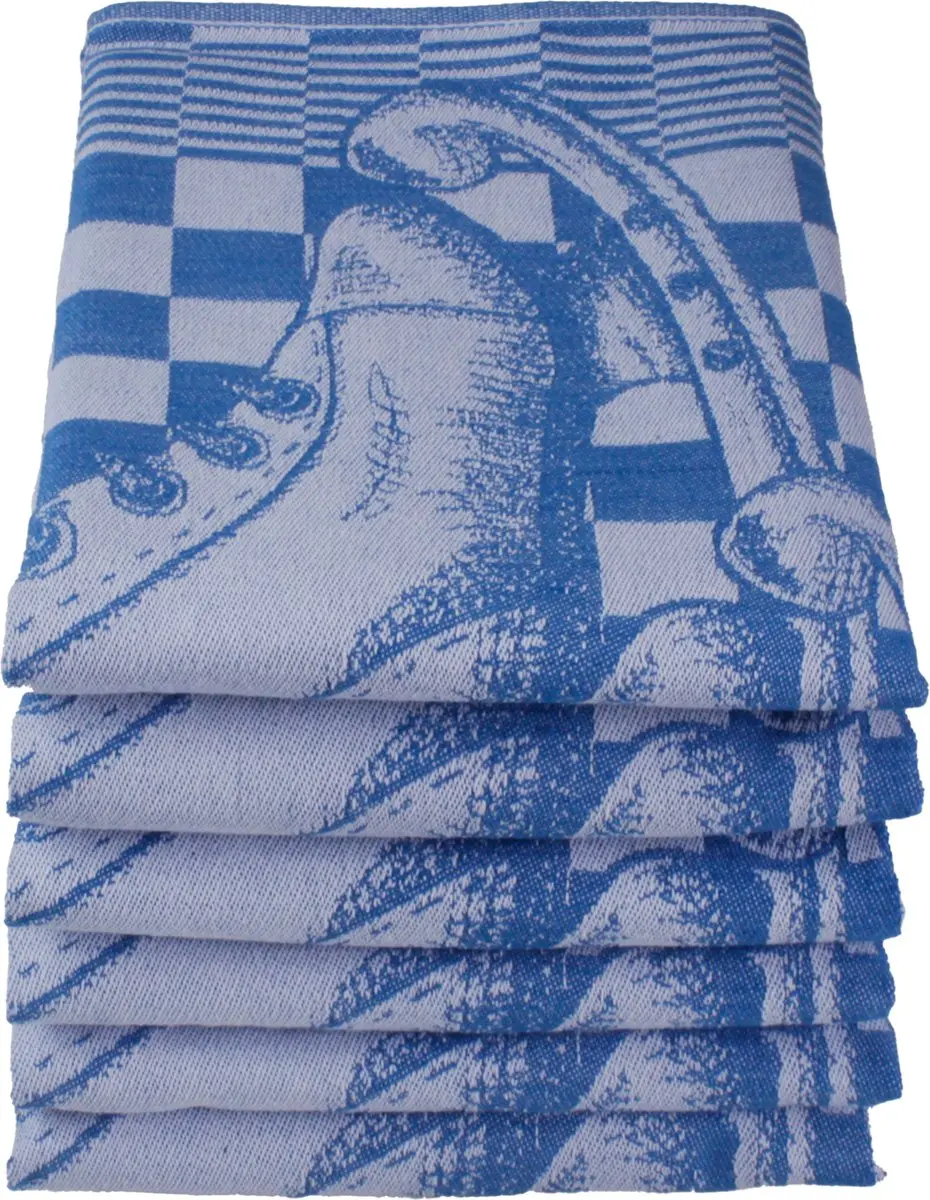 DoubleDry Luxe Theedoeken Set 6 Stuks - 50x70cm - 100% Katoen - Blauw