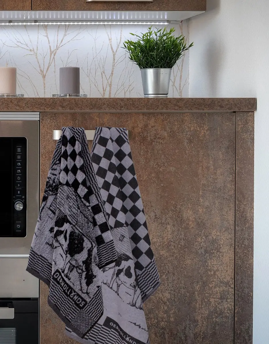 DoubleDry Luxe Theedoeken Set 6 Stuks - 50x70cm - 100% Katoen - Boerderij Zwart - afbeelding 6 van 6