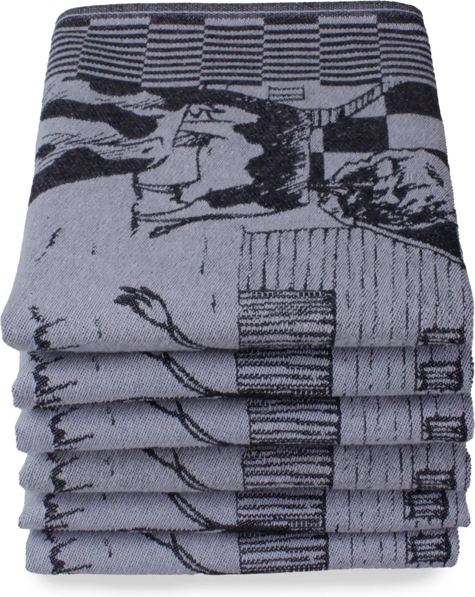 DoubleDry Luxe Theedoeken Set 6 Stuks - 50x70cm - 100% Katoen - Boerderij Zwart