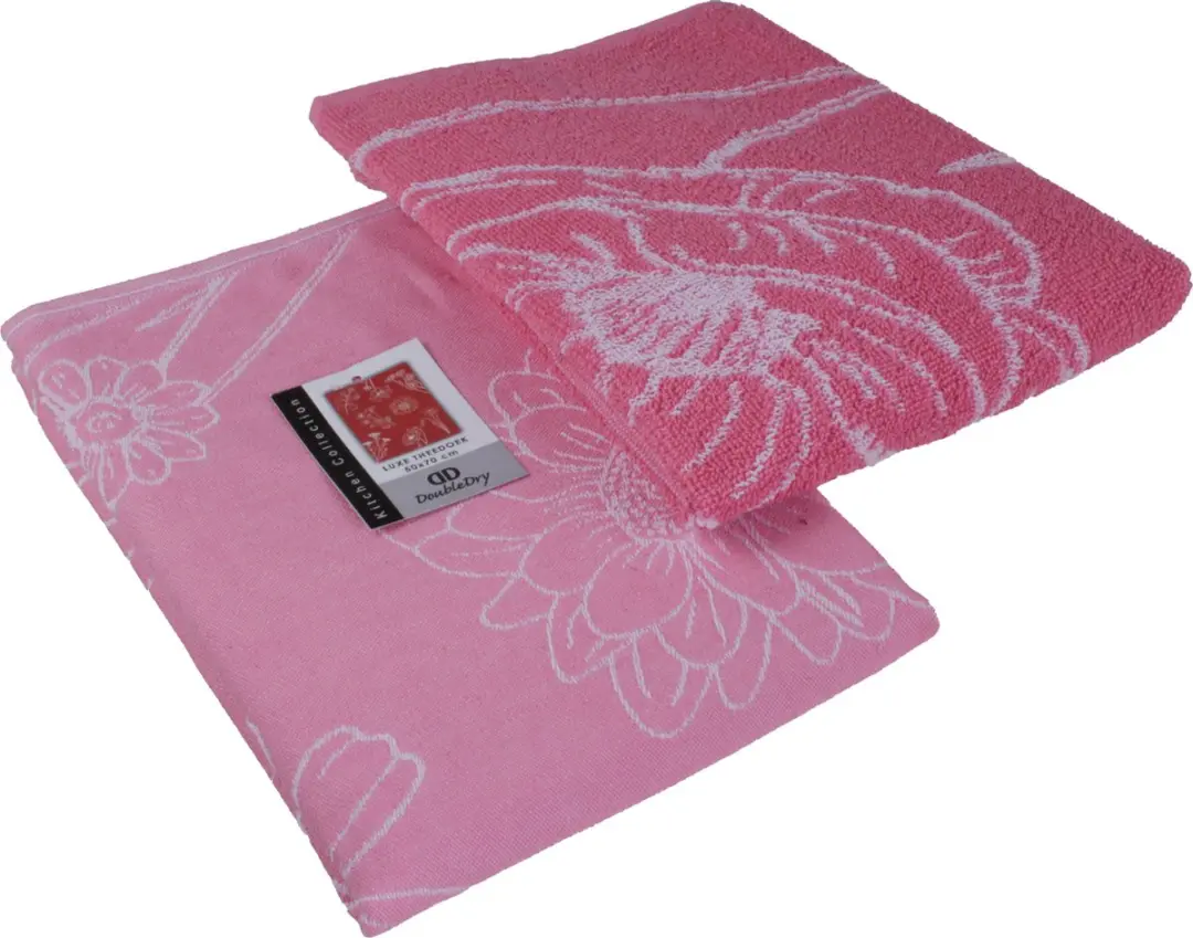 DoubleDry Luxe Theedoeken Set 6 Stuks - 50x70cm - 100% Katoen - Bloem