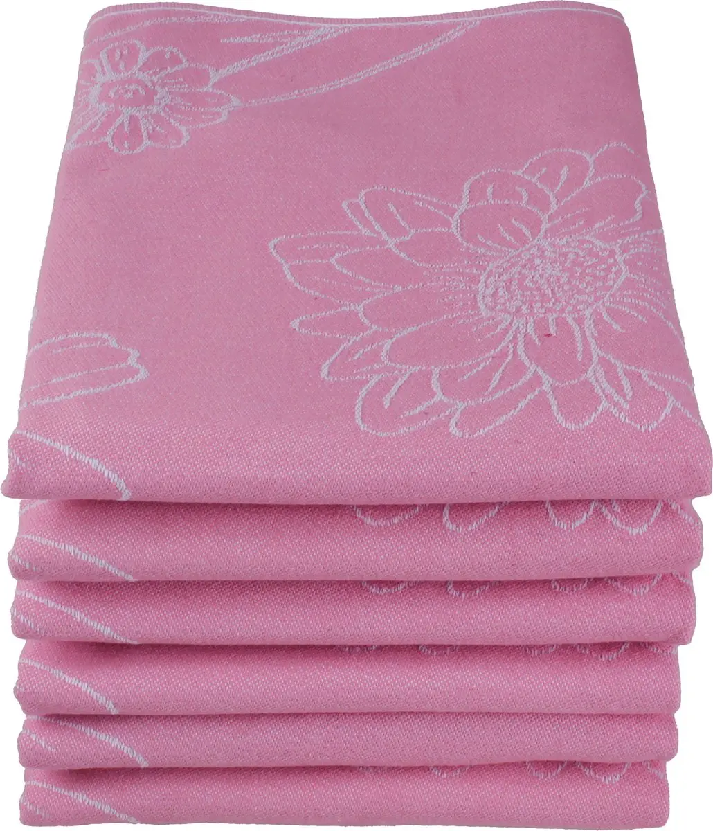 DoubleDry Luxe Theedoeken Set 6 Stuks - 50x70cm - 100% Katoen - Bloem