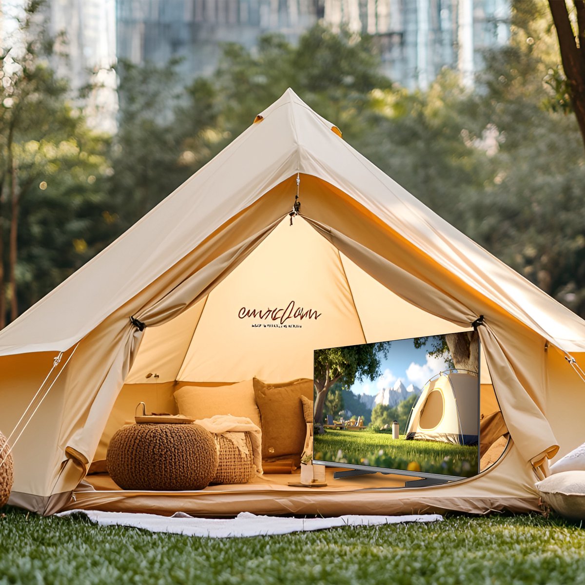 CHiQ L32M9PD - Partable TV 32 Inch - Draadloze 12 Volt TV - USB-C power - Ideaal voor caravans, campers - Metalen Randloos - Inclusief powerbank - 2025 Nieuw