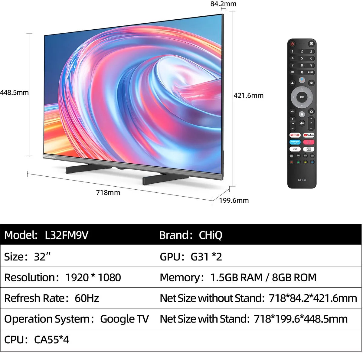 CHiQ L32M9PD Draadloze 12V TV 32" - Zwart - 2x HDMI - Dolby Digital