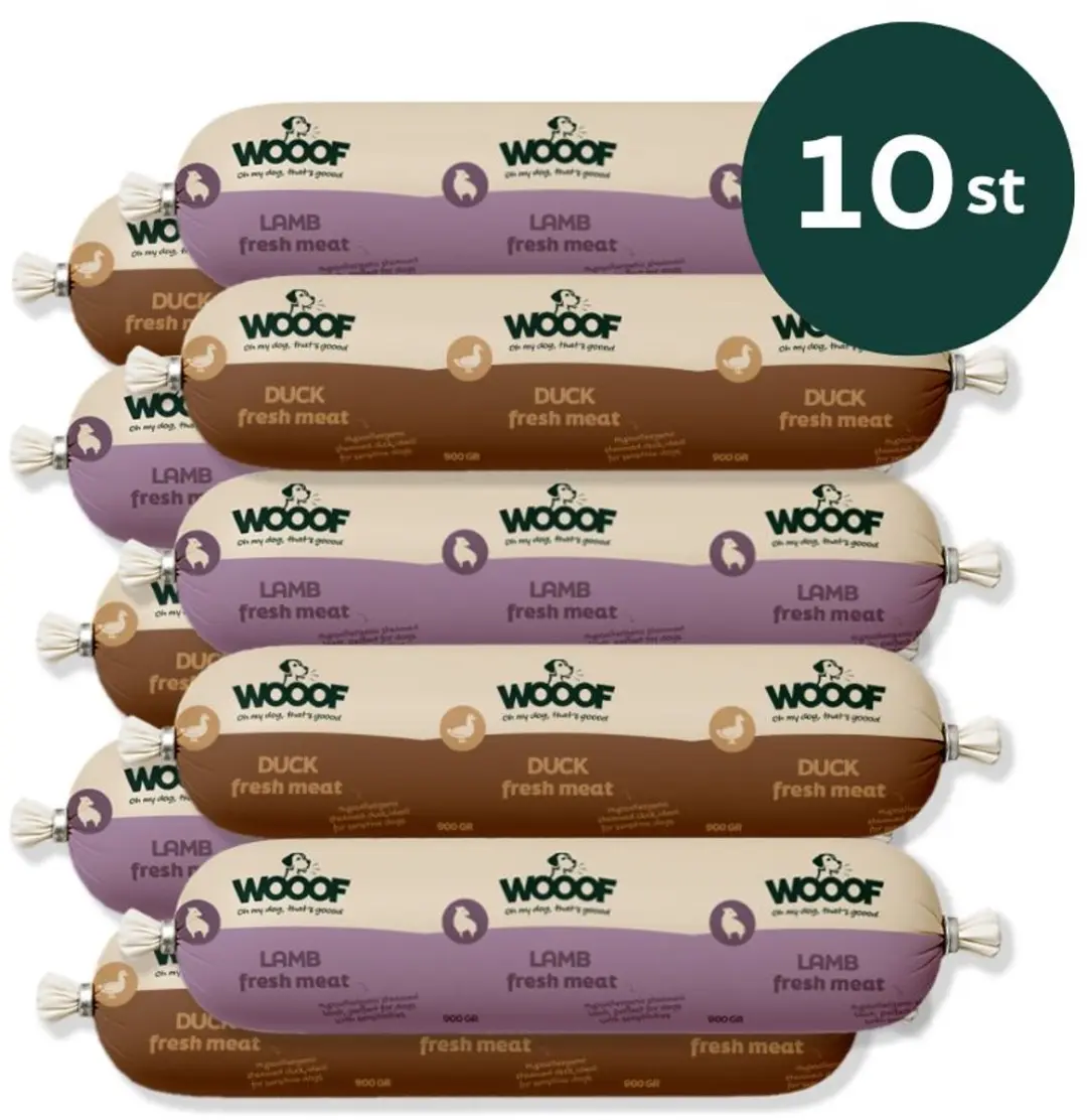 Wooof Hypoallergene Hondenworsten Lam & Eend 10x800g