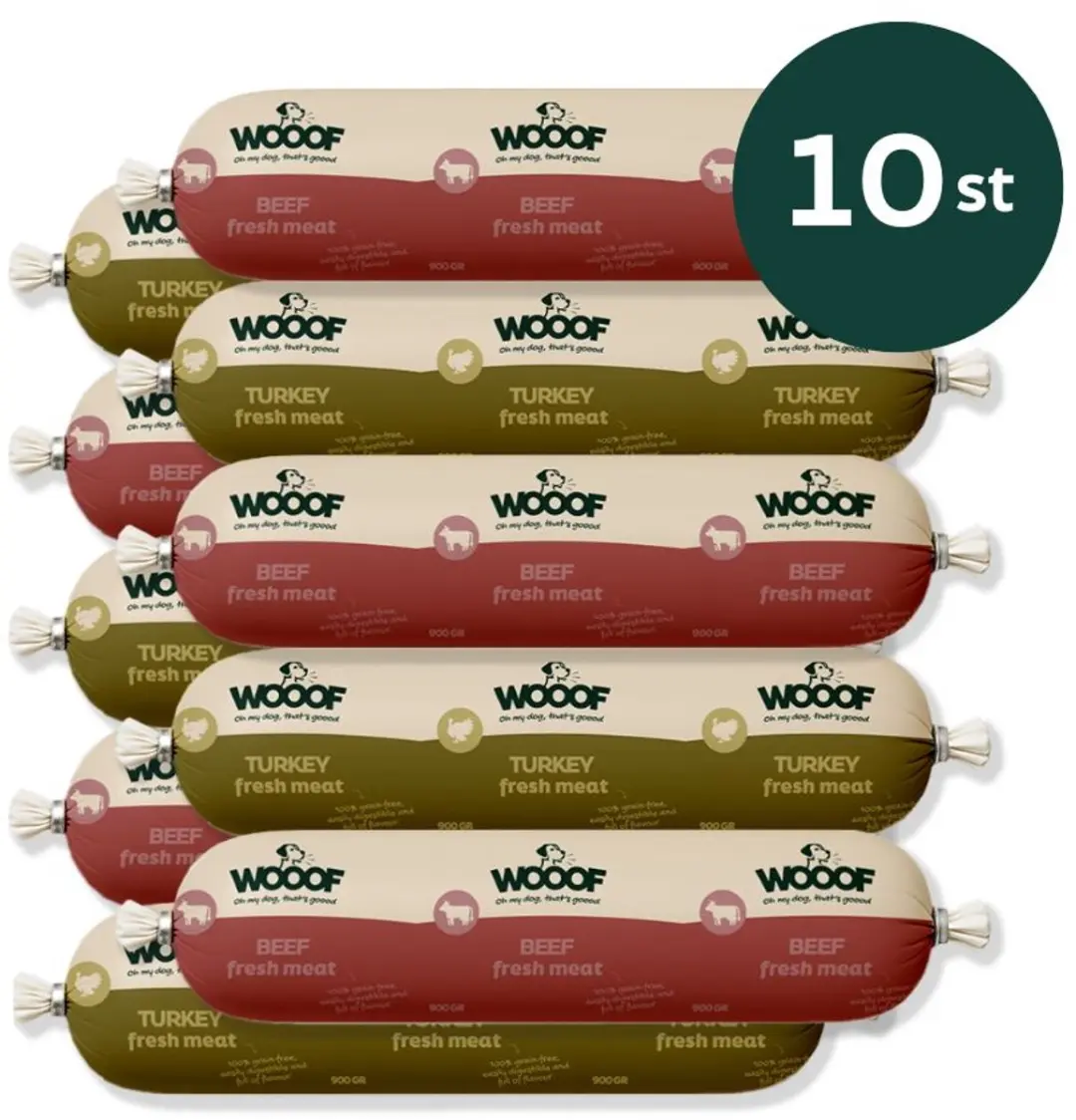 Wooof Graanvrije Hondenworsten Kalkoen & Rund 10x900g