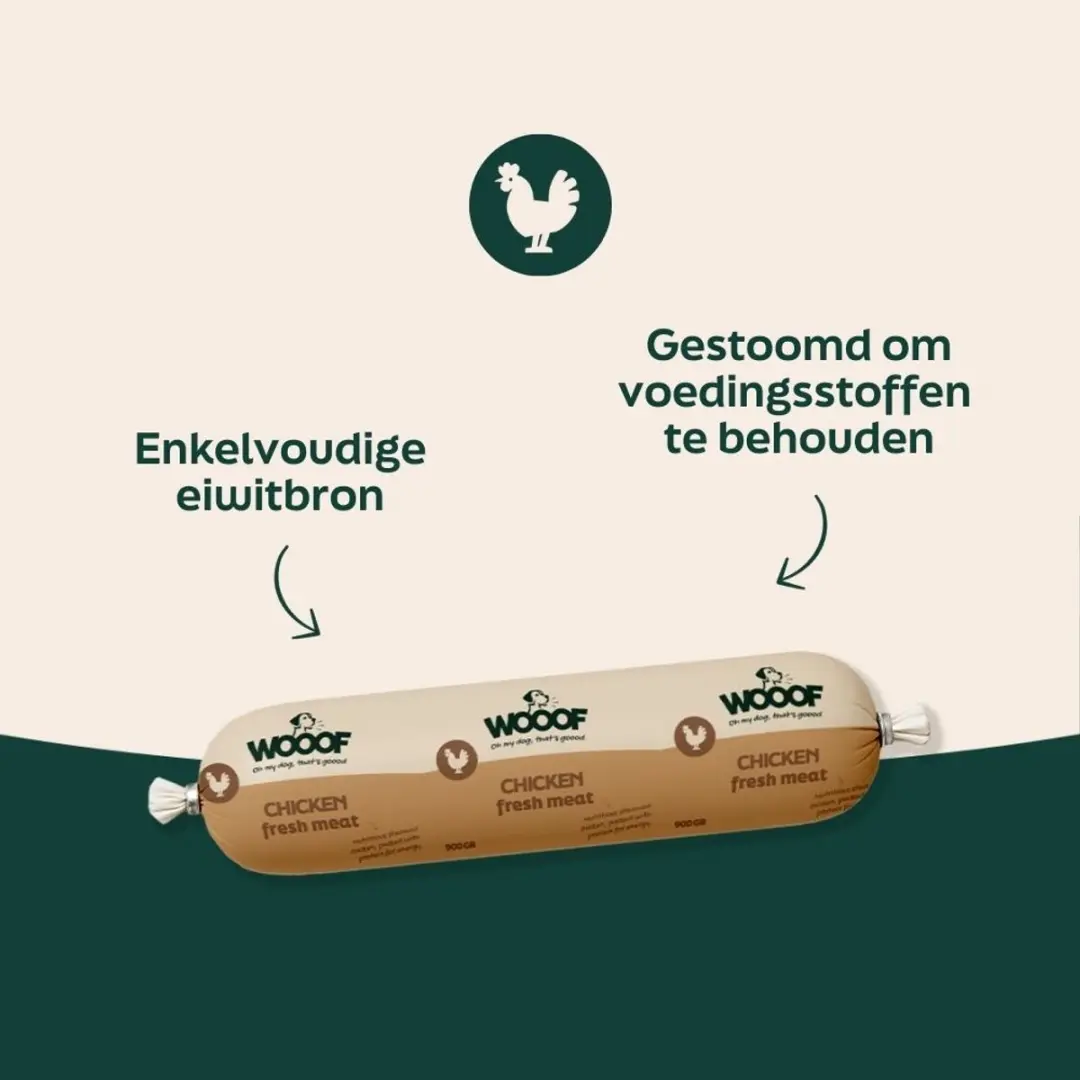 Wooof Hondenworsten Kip Vers Vlees Natvoer - 10x 900g