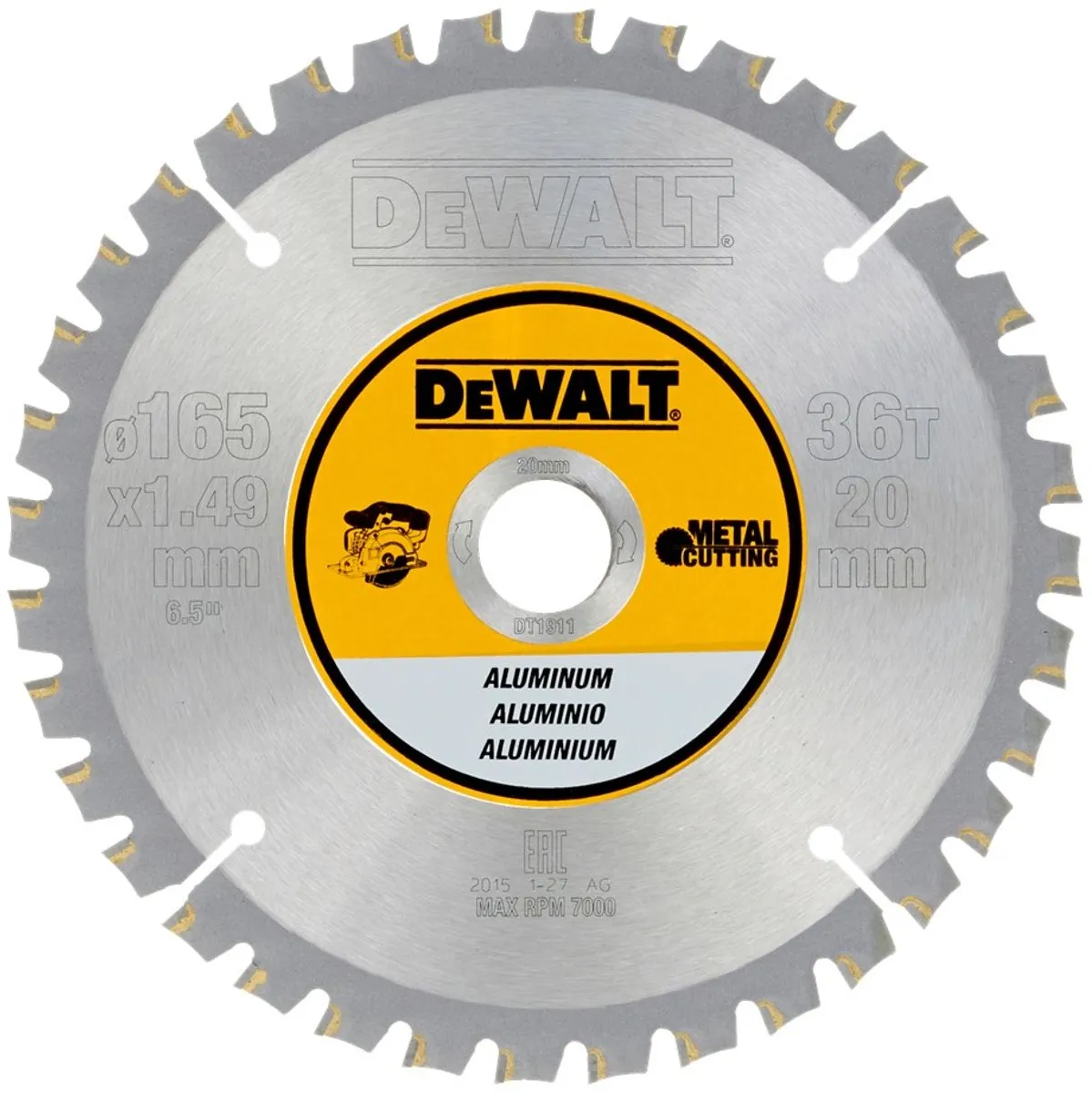 DeWalt DT1911-QZ Cirkelzaagblad Aluminium 165mm 36T