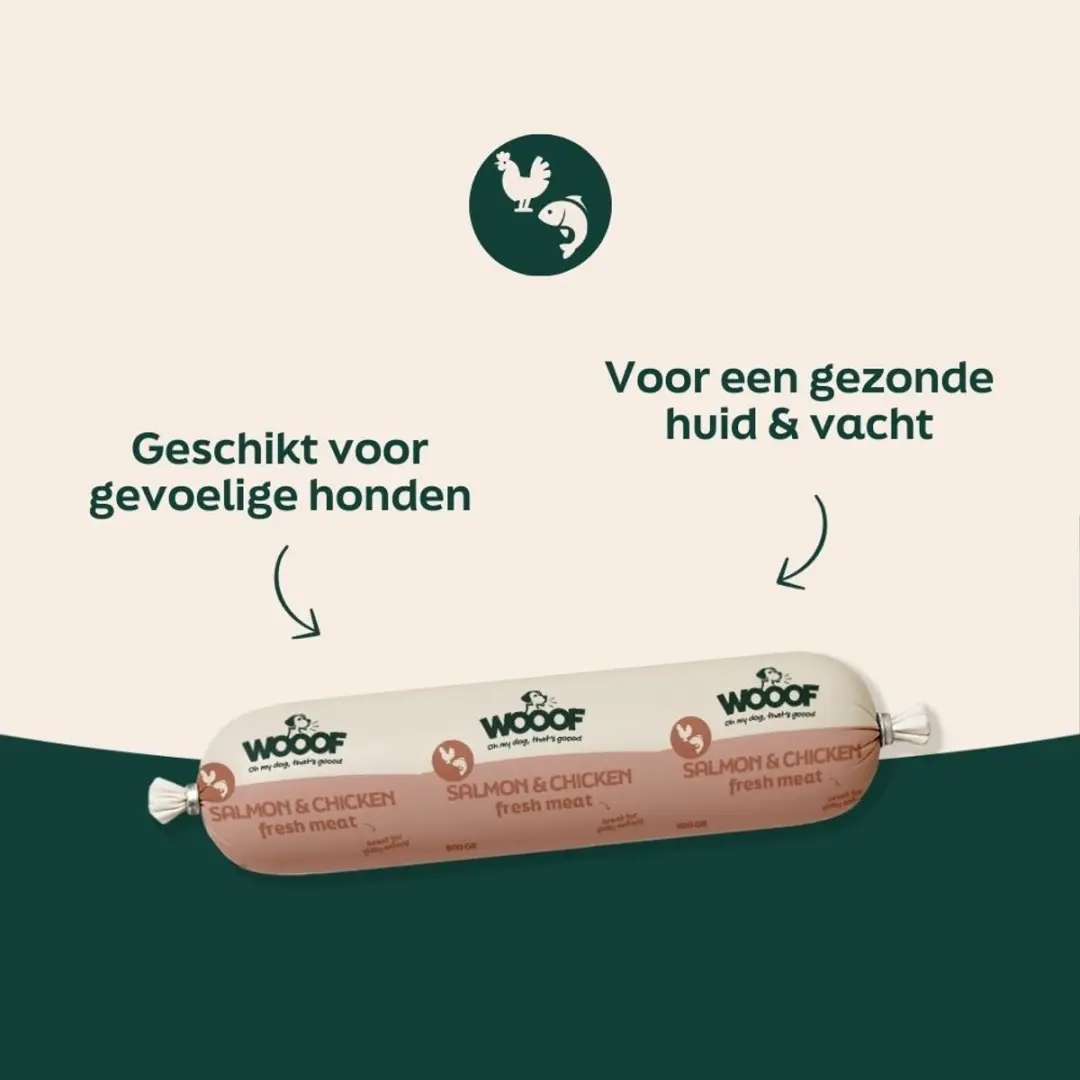 Wooof Hondenworst Natvoer Zalm & Kip 10x800g