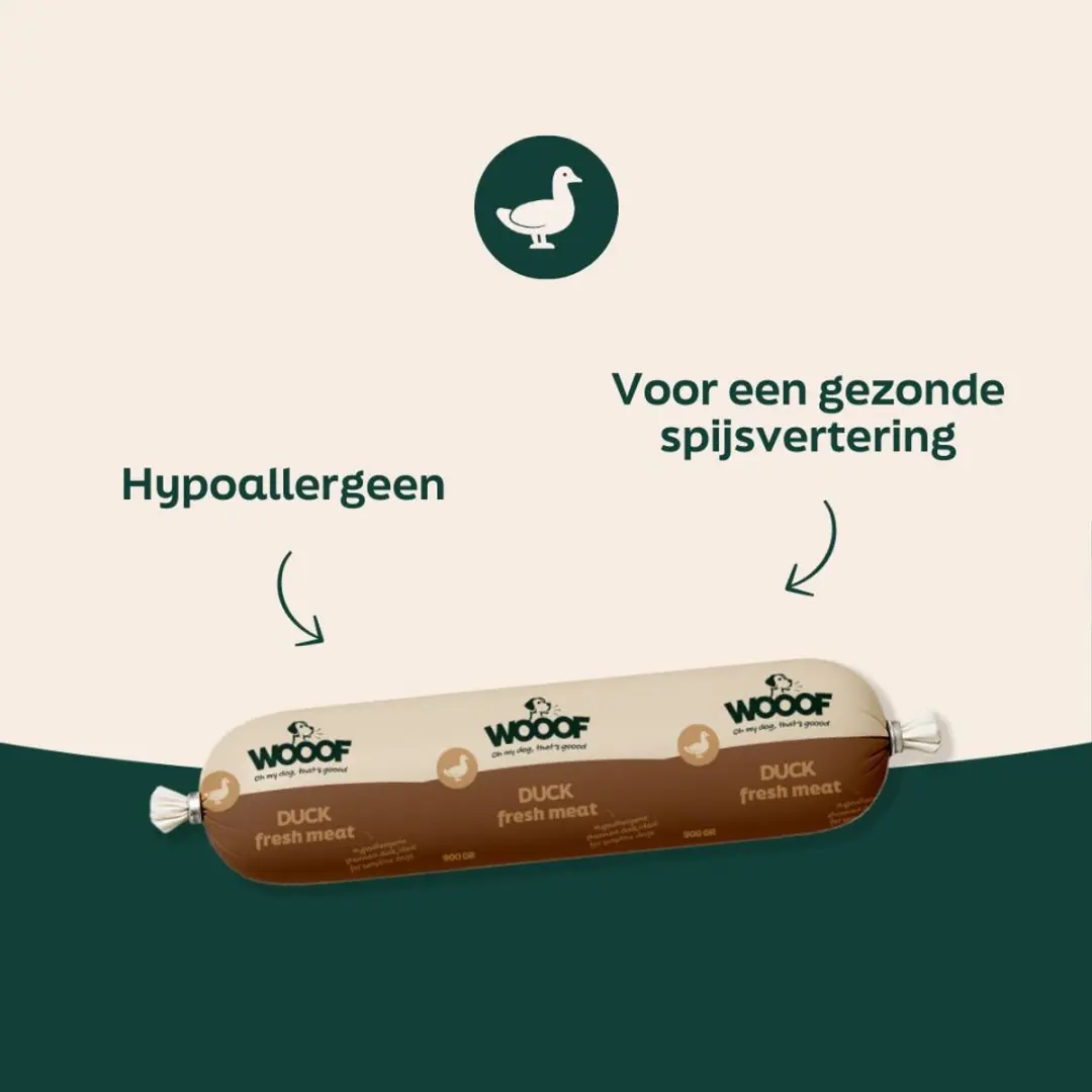 Wooof Hondenworst Eend Vers Vlees Natvoer - 10x800g