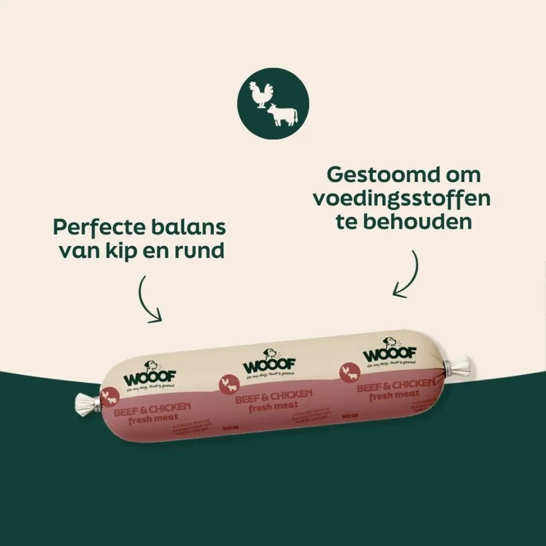 Wooof Hondenworsten Kip & Rund 10x900g - Vers Vlees Natvoer