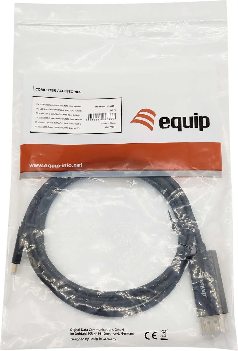 Equip 133427 USB Type-C naar DisplayPort Kabel 2m - Grijs - afbeelding 6 van 6