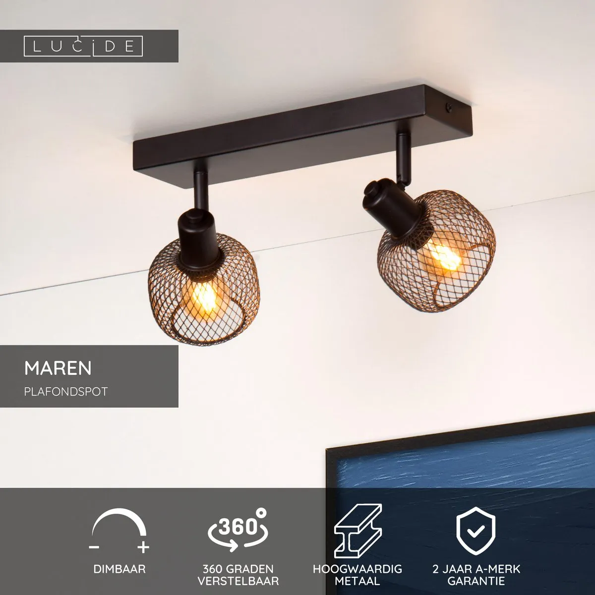 Lucide MAREN Plafondspot 2xE14 - Zwart