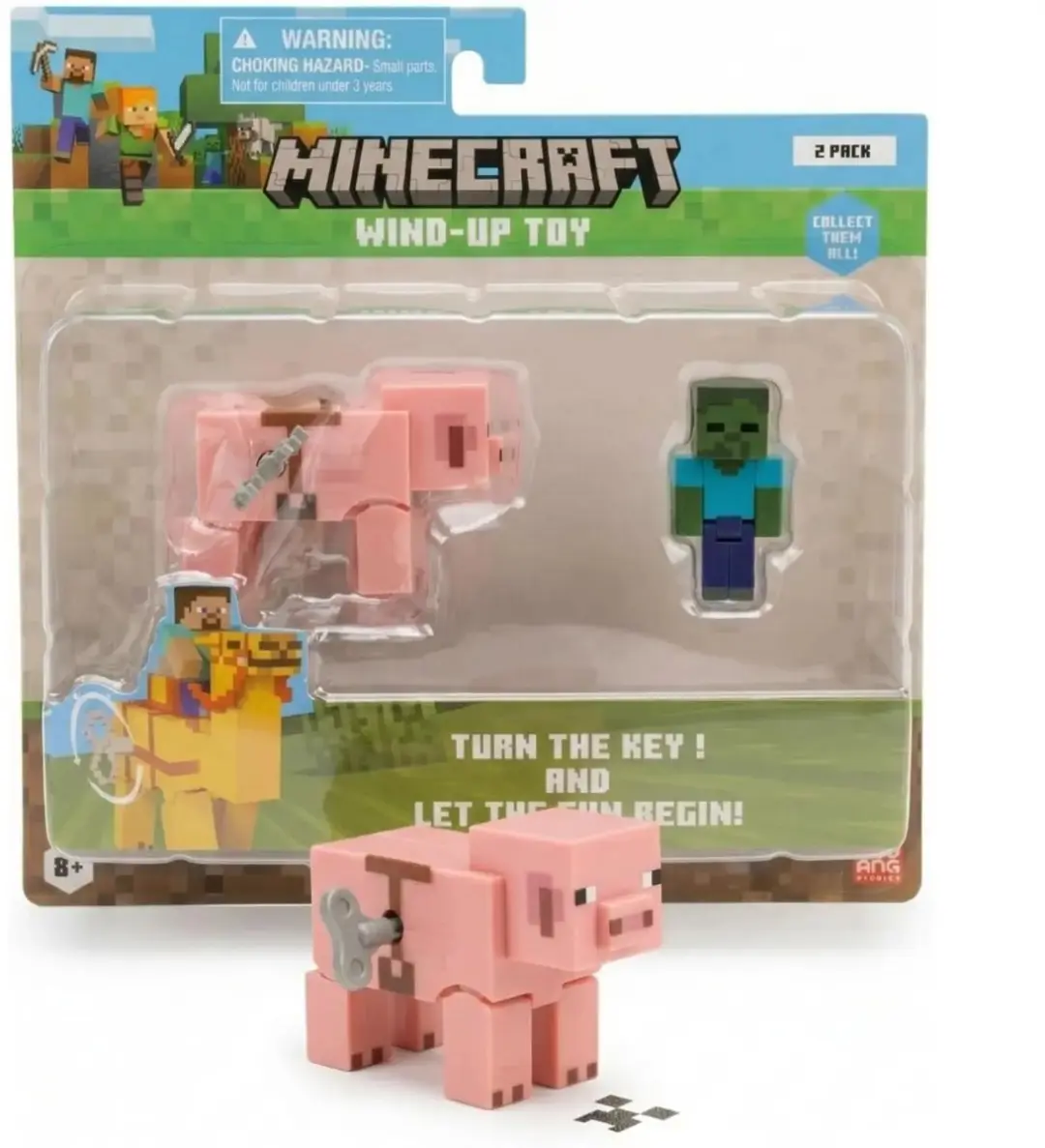 Minecraft Wind-Up Toy Zombie & Pig - 2 Stuks 5cm - Meerkleurig