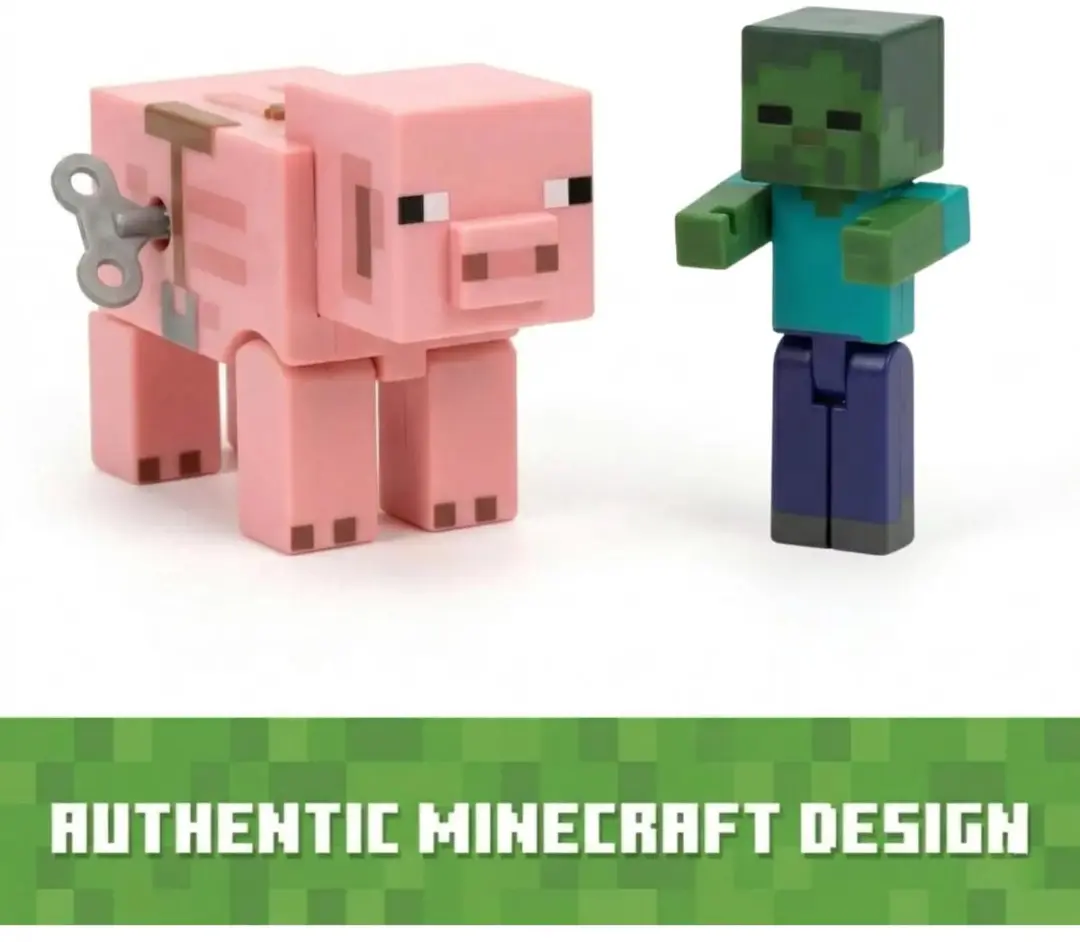 Minecraft Wind-Up Toy Zombie & Pig - 2 Stuks 5cm - Meerkleurig