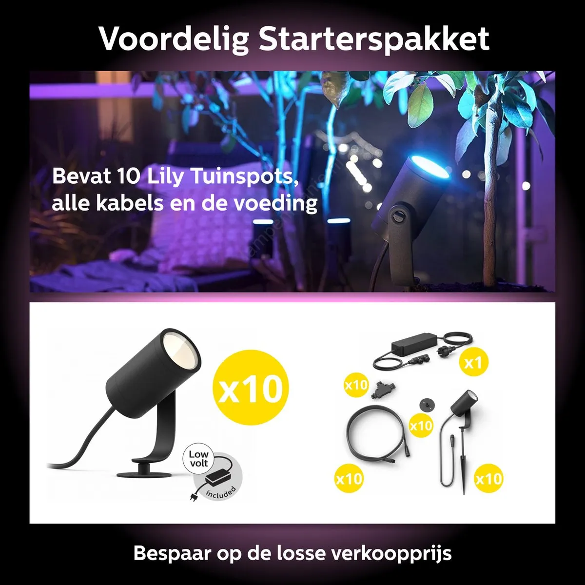 Philips Hue Lily Basisset 10 Tuinspots - Antraciet