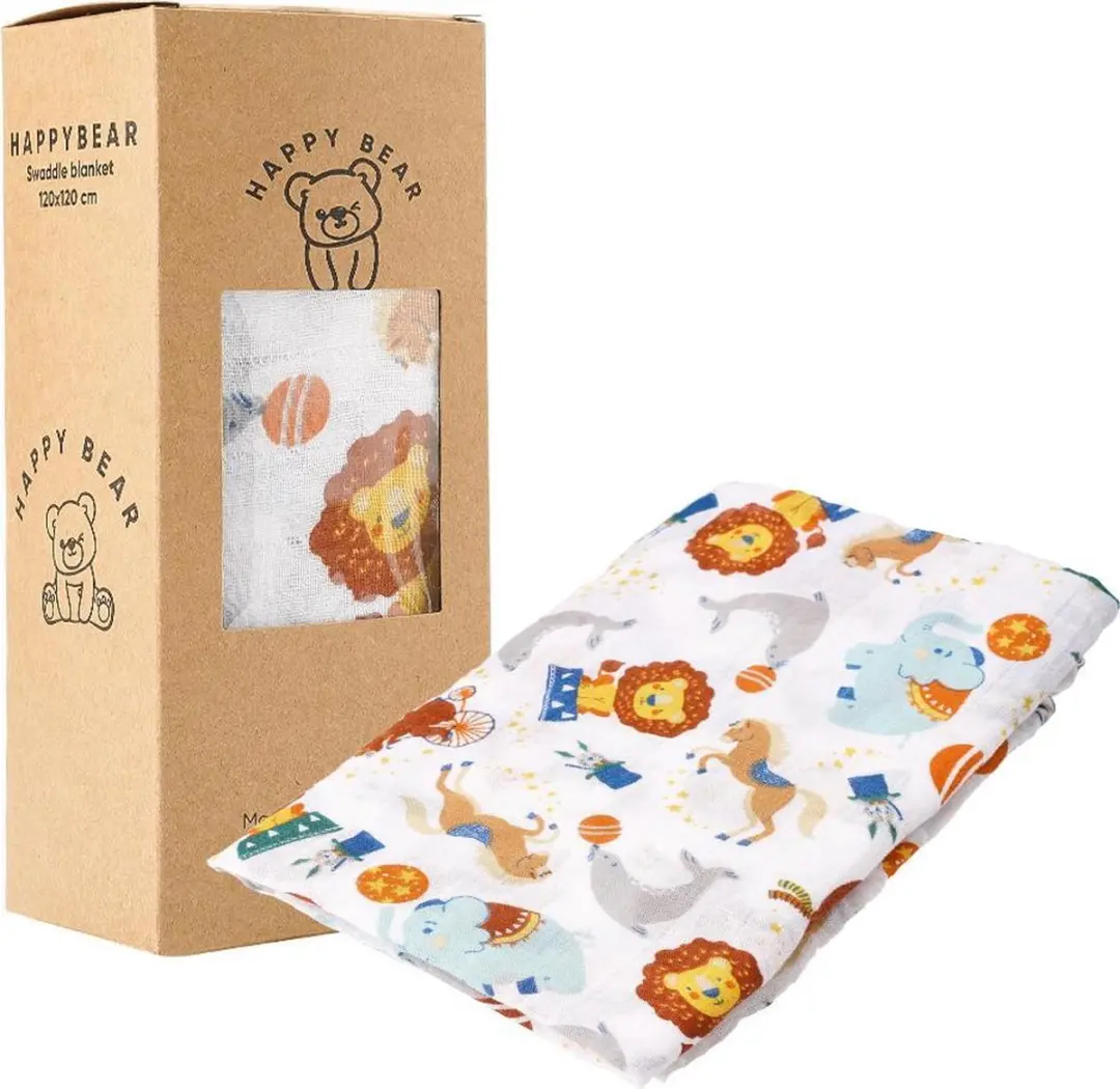 HappyBear Hydrofiele Inbakerdoek Circus 120x120cm